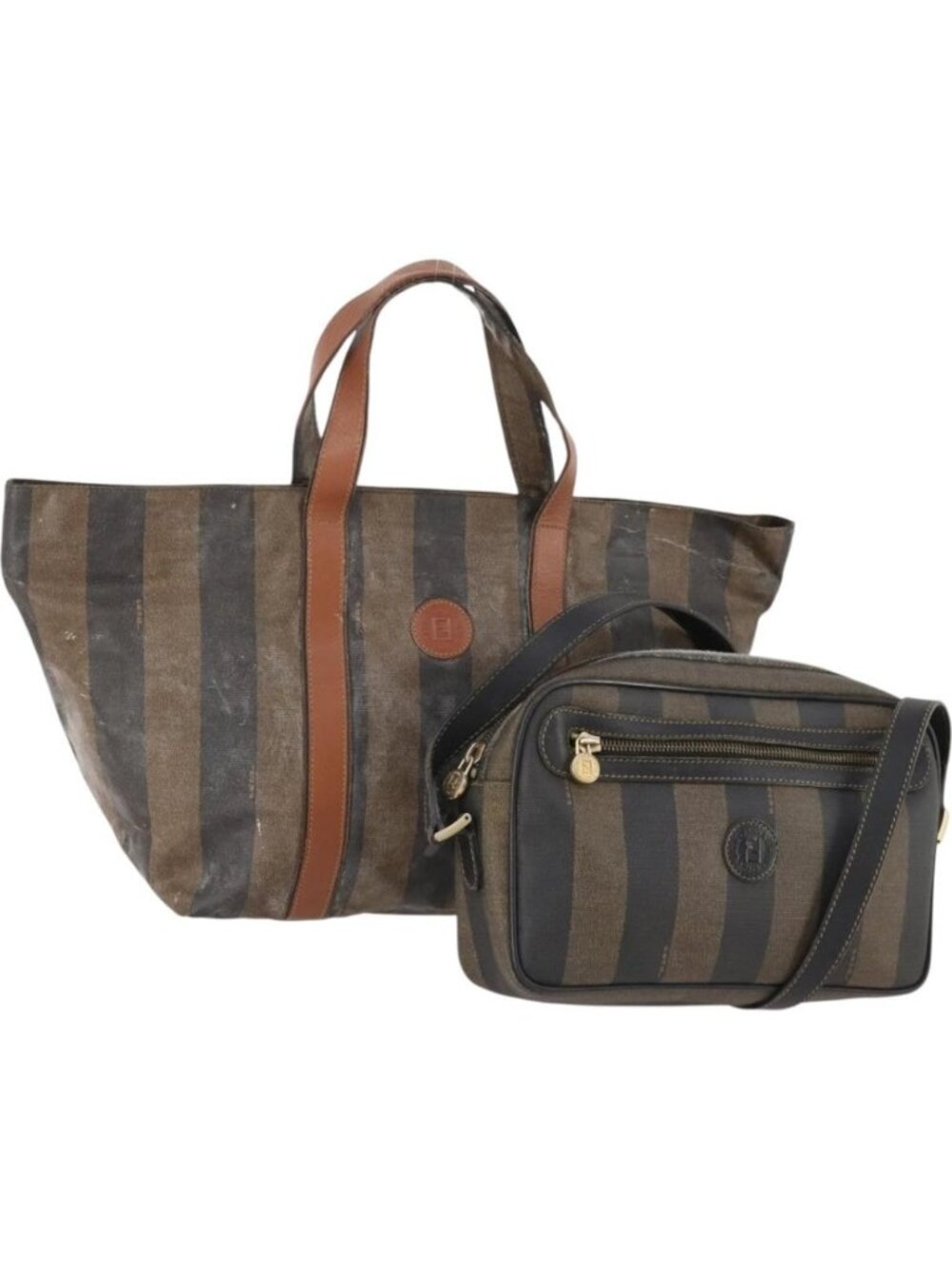 FENDI Pecan Canvas Shoulder Bag PVC 2 Set Black Brown